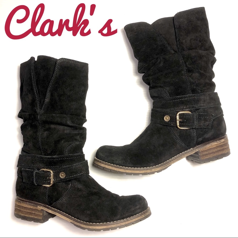 Clarks Majorca Villa suede boots black 9.5 EUC
